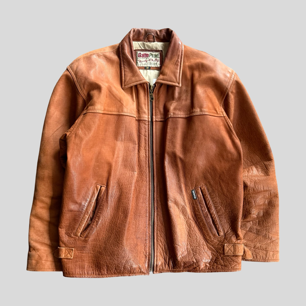 90s Gatto detriot leather jacket - M